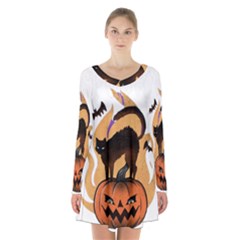 Halloween Long Sleeve Velvet V-neck Dress