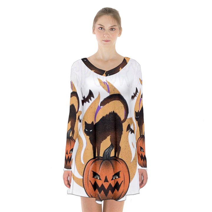 Halloween Long Sleeve Velvet V-neck Dress