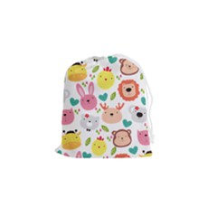 Cute Animals Cartoon Seamless Background Drawstring Pouch (small) by danenraven