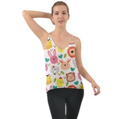 Cute Animals Cartoon Seamless Background Chiffon Cami