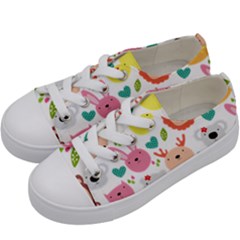 Cute Animals Cartoon Seamless Background Kids  Low Top Canvas Sneakers by danenraven