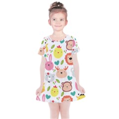 Cute Animals Cartoon Seamless Background Kids  Simple Cotton Dress