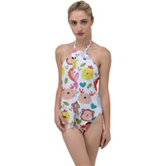 Cute Animals Cartoon Seamless Background Go With The Flow One Piece Swimsuit by danenraven