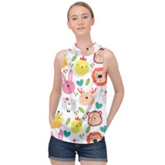 Cute Animals Cartoon Seamless Background High Neck Satin Top by danenraven