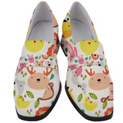 Cute Animals Cartoon Seamless Background Women s Chunky Heel Loafers by danenraven