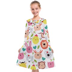 Cute Animals Cartoon Seamless Background Kids  Midi Sailor Dress by danenraven