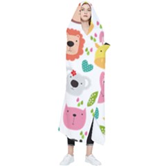 Cute Animals Cartoon Seamless Background Wearable Blanket by danenraven