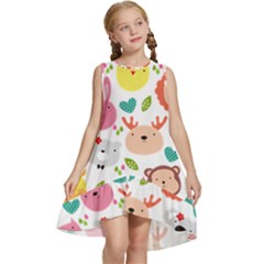 Cute Animals Cartoon Seamless Background Kids  Frill Swing Dress by danenraven