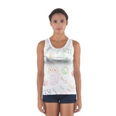 Cats And Food Doodle Seamless Pattern Sport Tank Top  by danenraven