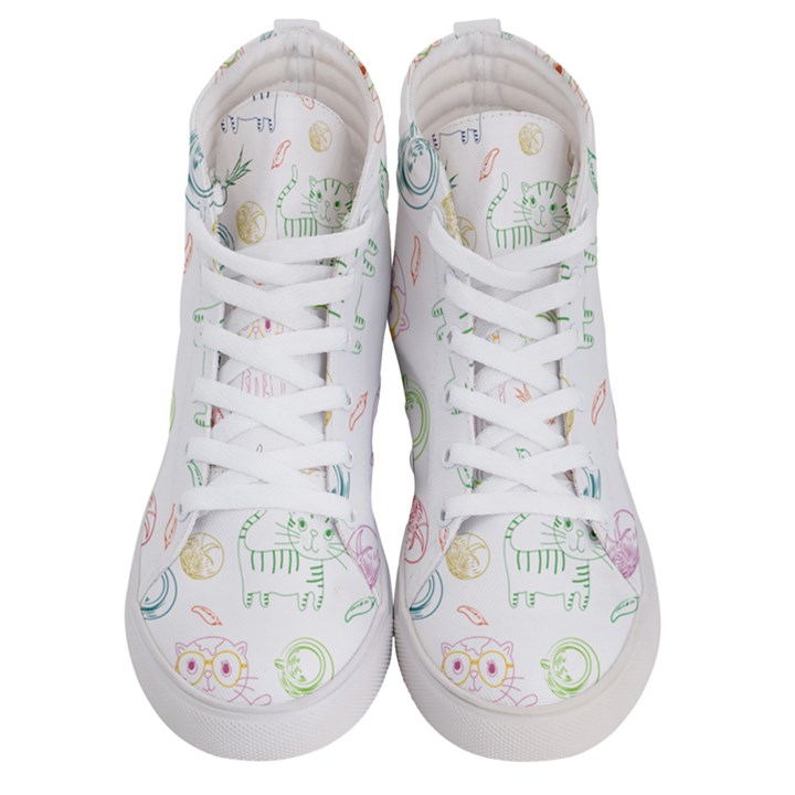 Cats And Food Doodle Seamless Pattern Women s Hi-Top Skate Sneakers