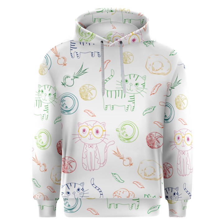 Cats And Food Doodle Seamless Pattern Men s Overhead Hoodie