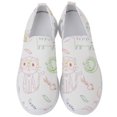 Cats And Food Doodle Seamless Pattern Men s Slip On Sneakers by danenraven