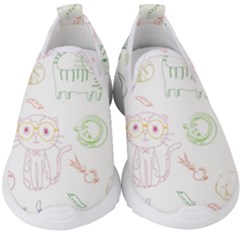 Cats And Food Doodle Seamless Pattern Kids  Slip On Sneakers by danenraven