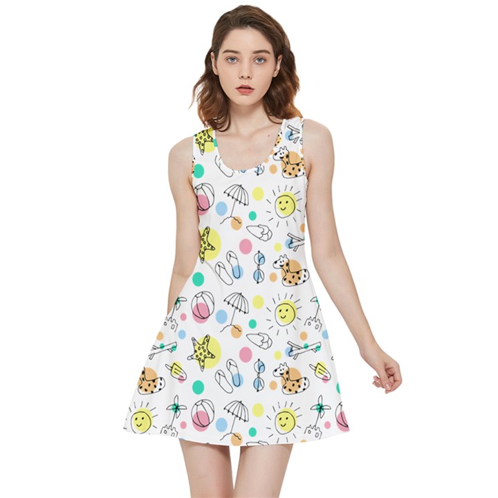 Summer Pattern Colorful Drawing Doodle Inside Out Reversible Sleeveless Dress