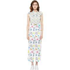 Summer Pattern Colorful Drawing Doodle Women s Frill Top Chiffon Jumpsuit