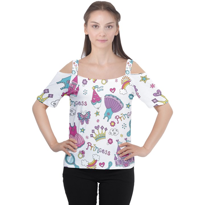 Princess Element Background Material Cutout Shoulder Tee