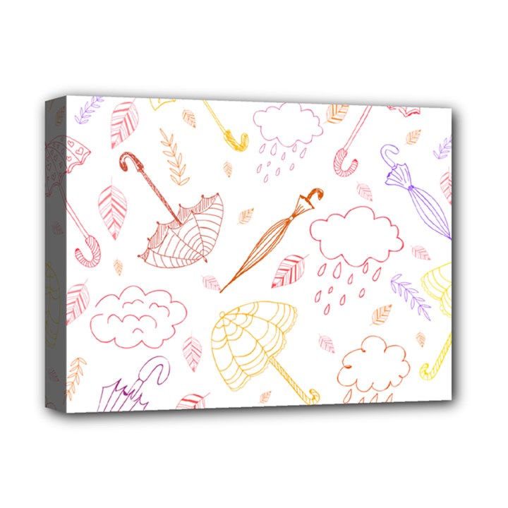 Weather Umbrella Rain Cloud Seamless Doodle Pattern Deluxe Canvas 16  x 12  (Stretched) 