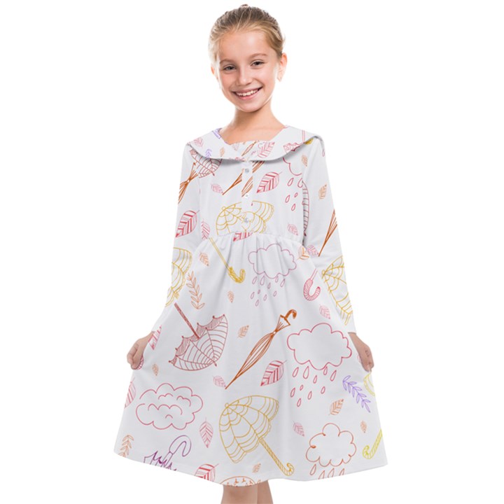 Weather Umbrella Rain Cloud Seamless Doodle Pattern Kids  Midi Sailor Dress