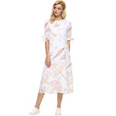 Weather Umbrella Rain Cloud Seamless Doodle Pattern Bow Sleeve Chiffon Midi Dress by danenraven