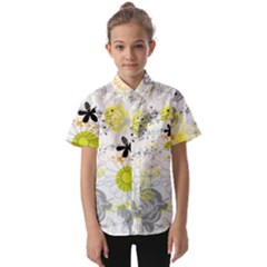 Doodle Flowers Hand Drawing Pattern Kids  Short Sleeve Shirt