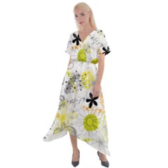 Doodle Flowers Hand Drawing Pattern Cross Front Sharkbite Hem Maxi Dress by danenraven