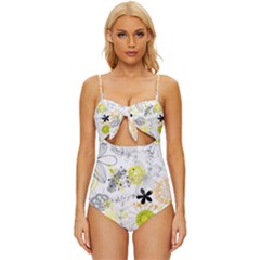 Doodle Flowers Hand Drawing Pattern Knot Front One-piece Swimsuit by danenraven