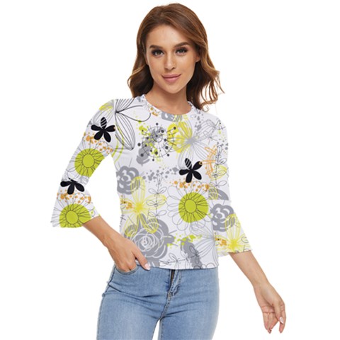 Doodle Flowers Hand Drawing Pattern Bell Sleeve Top by danenraven