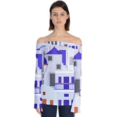 Background Santorini Greece Off Shoulder Long Sleeve Top by Ravend