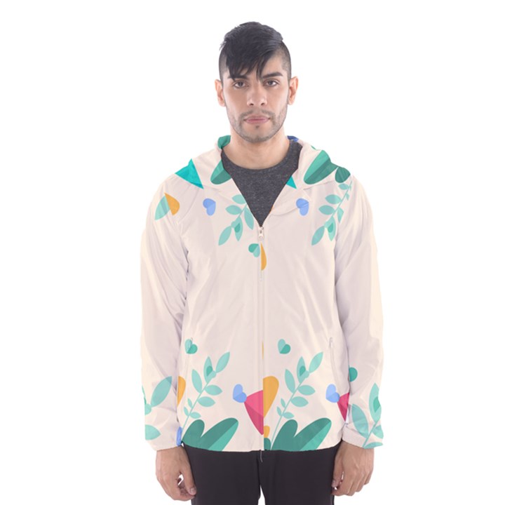 Border Leaves Design Frame Men s Hooded Windbreaker