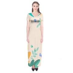 Border Leaves Design Frame Short Sleeve Maxi Dress by Ravend