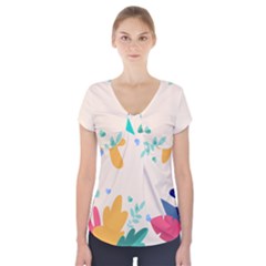 Border Leaves Design Frame Short Sleeve Front Detail Top by Ravend