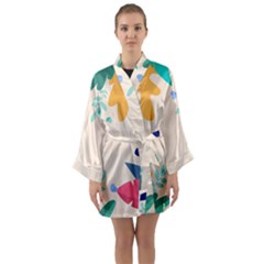 Border Leaves Design Frame Long Sleeve Satin Kimono by Ravend