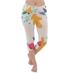 Border Leaves Design Frame Lightweight Velour Capri Yoga Leggings by Ravend