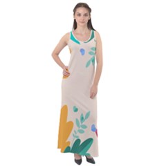 Border Leaves Design Frame Sleeveless Velour Maxi Dress by Ravend