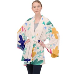 Border Leaves Design Frame Long Sleeve Velvet Kimono  by Ravend