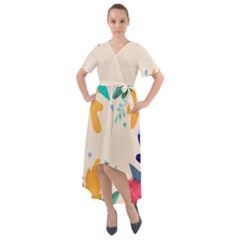 Border Leaves Design Frame Front Wrap High Low Dress by Ravend