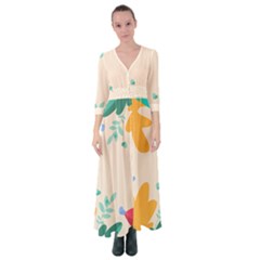 Border Leaves Design Frame Button Up Maxi Dress by Ravend