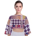 Abstract Shapes Colors Gradient Tie Back Butterfly Sleeve Chiffon Top View1