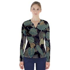 Autumn Fallen Leaves Dried Leaves V-neck Long Sleeve Top by Ravend