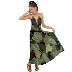 Autumn Fallen Leaves Dried Leaves Backless Maxi Beach Dress by Ravend