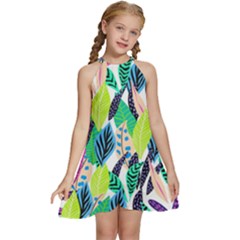 Sheets Drawing Pattern Nature Kids  Halter Collar Waist Tie Chiffon Dress