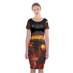 Red And Black Dragon Fire Classic Short Sleeve Midi Dress by danenraven