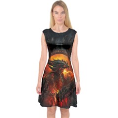 Red And Black Dragon Fire Capsleeve Midi Dress by danenraven