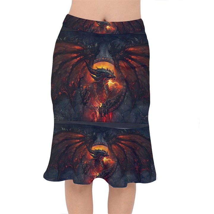 Red And Black Dragon Fire Short Mermaid Skirt