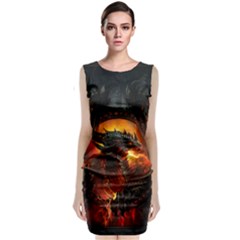 Red And Black Dragon Fire Sleeveless Velvet Midi Dress by danenraven