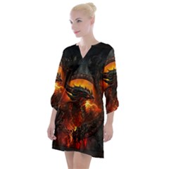 Red And Black Dragon Fire Open Neck Shift Dress by danenraven