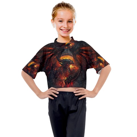 Red And Black Dragon Fire Kids Mock Neck Tee by danenraven