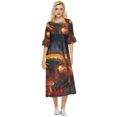 Red And Black Dragon Fire Double Cuff Midi Dress by danenraven