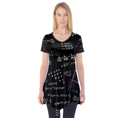 Black Background Text Overlay  Mathematics Formula Short Sleeve Tunic  by danenraven