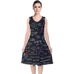 Black Background Text Overlay  Mathematics Formula V-neck Midi Sleeveless Dress  by danenraven